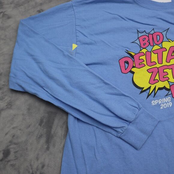 Gildan Shirt Mens M Blue Long Sleeve Graphic Print Activewear Pullover T Shirt - Picture 11 of 16